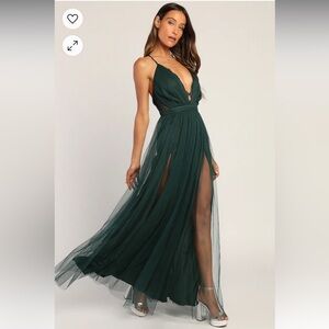NWT LuLus / Maniju Forever Impressing Dark Green Tulle Sleeveless Maxi Dress